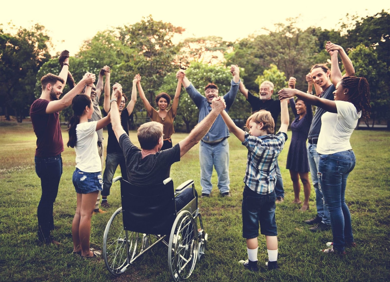Inclusive community circle featuring people of all ages and abilities